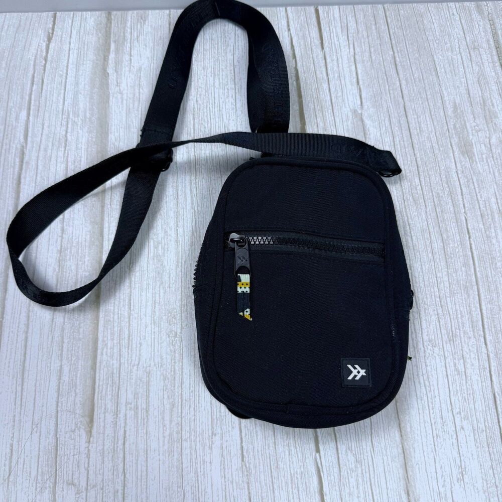 Thread Black Crossbody Wallet Bag Nylon and Polyester Adjustable Strap